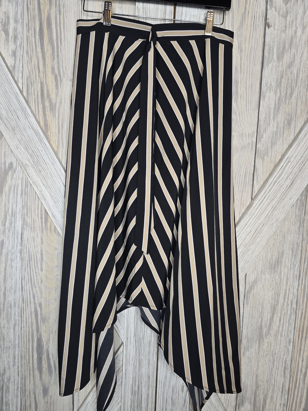 The Standard Striped Handkerchief Skirt Size L Black Tan Midi